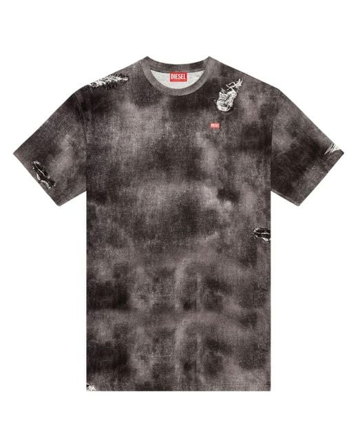 DIESEL Gray T-Wash-N2 T-Shirt With Trompe 'Oeil Denim Print for men
