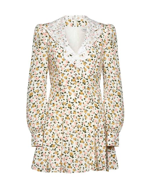 Alessandra Rich White Flower Print Silk Mini Dress