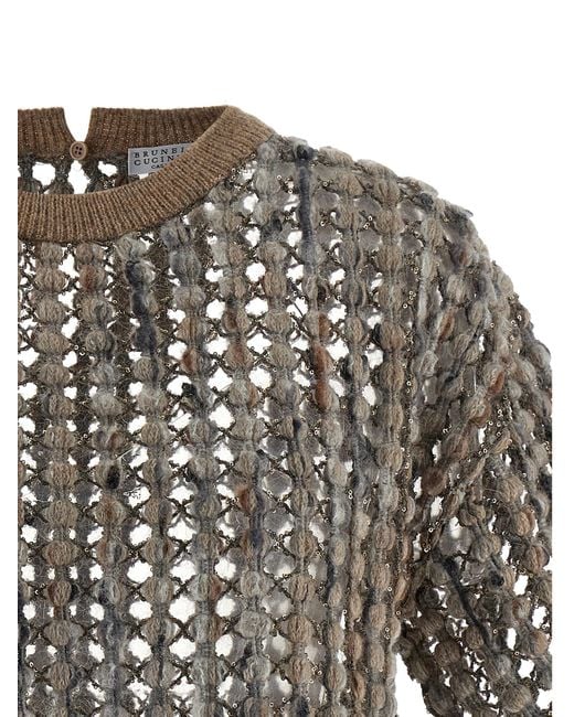 Brunello Cucinelli Gray 'Balloon Net Embroidery' Sweater