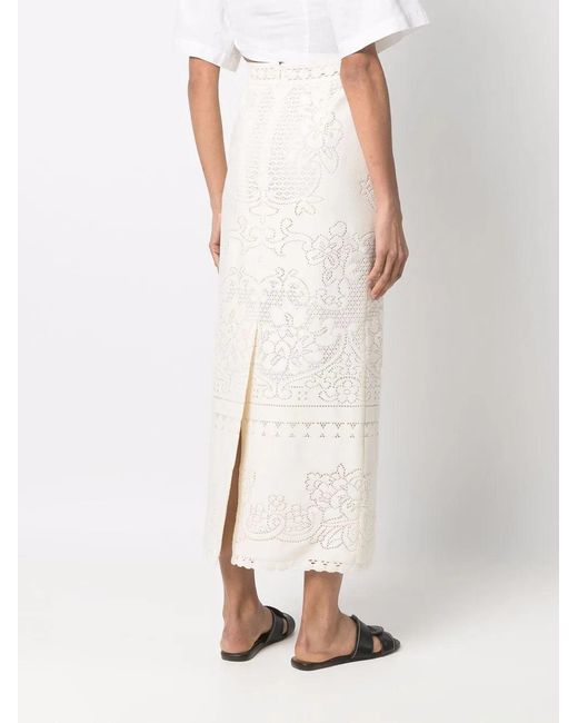Valentino White High-Waisted Heavy Lace Skirt