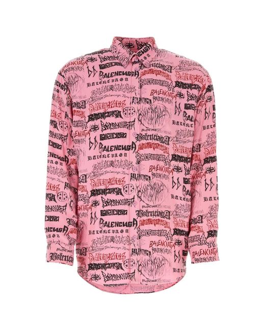 Balenciaga Pink Printed Viscose Oversize Shirt for men