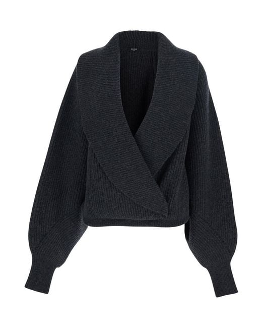 Balmain Black Sweater With Weap Effect And Wide Revers