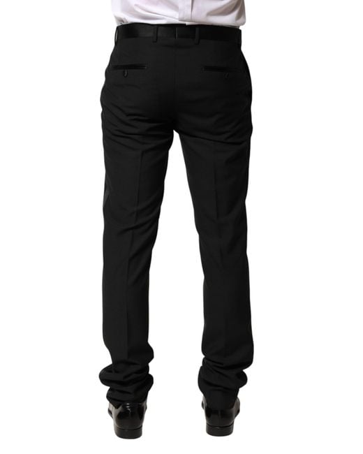 Dolce & Gabbana Black Wool Mid Waist Dress Trousers Pants Virgin Silk Polyester for men