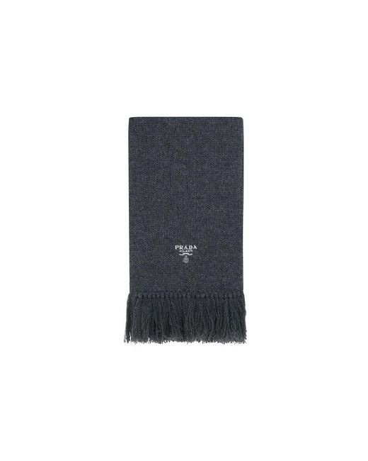 Prada Blue Cashmere Logo Scarf for men