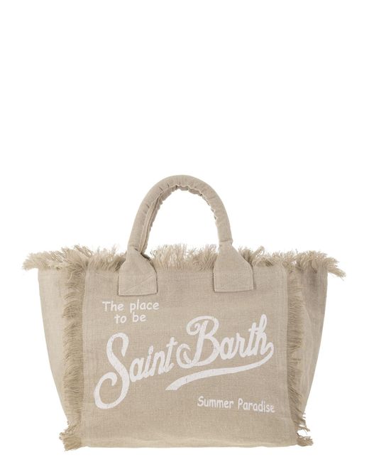 Mc2 Saint Barth Natural Vanity Linen Tote Bag With Embroidery