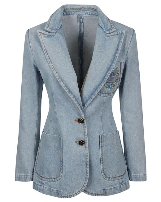 Etro Blue Fitted Buttoned Denim Jacket