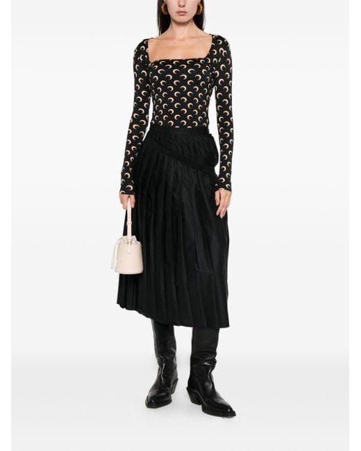 MARINE SERRE Black Moon Print Square-Neck Top