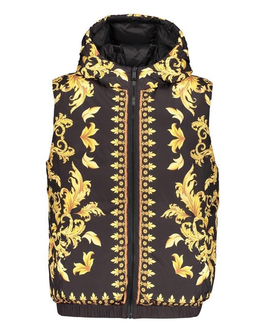 Versace Black Padded Vest With Zip And Pockets for men