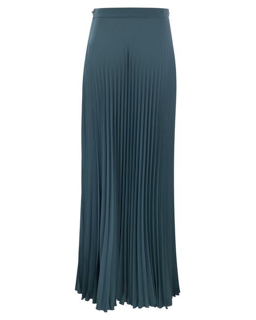 Elisabetta Franchi Blue Long Pleated Georgette Skirt With Embroidery