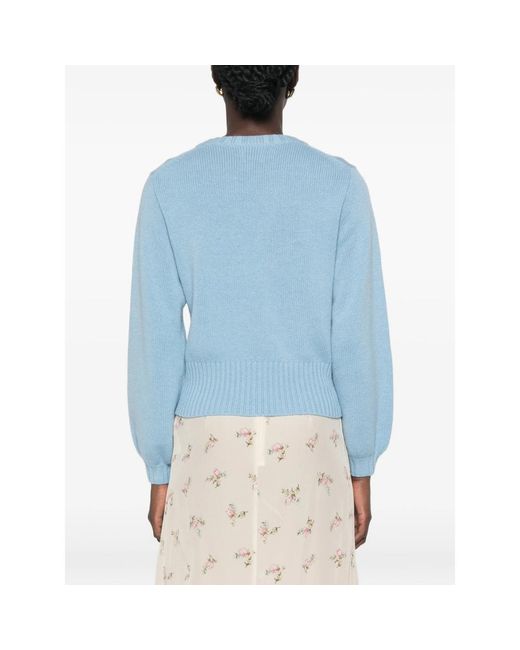 Allude Blue Ribbed-Knit Crew Neck Sweater