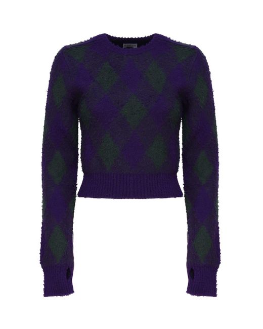 Burberry Blue Cropped Sweater In Argyle Wool