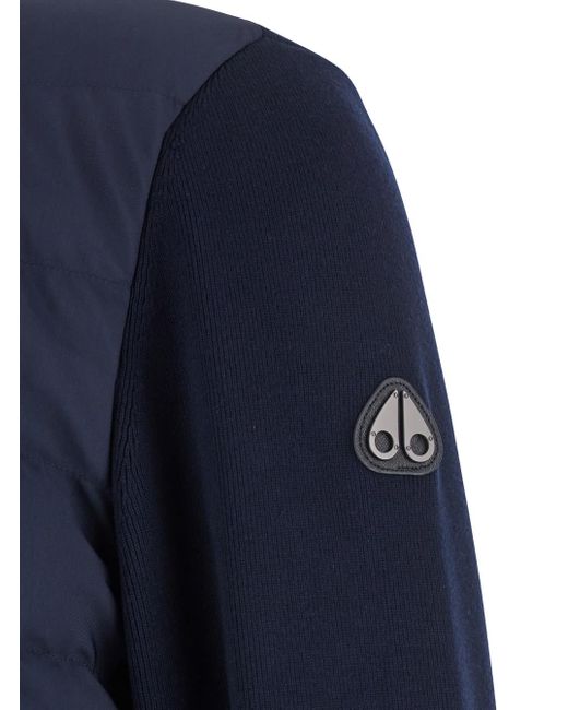 Moose Knuckles Blue Cardigan With Knitted Inserts And Logo Patch On Sleeve for men