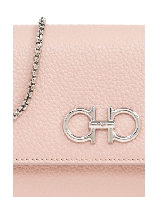 Ferragamo Pink Chain-Linked Gancini Leather Wallet