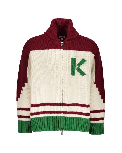 KENZO Green Jacquard Knit Cardigan for men