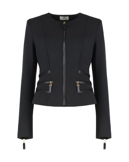 Elisabetta Franchi Black Jacket Double Crêpe With Zip Details Polyester