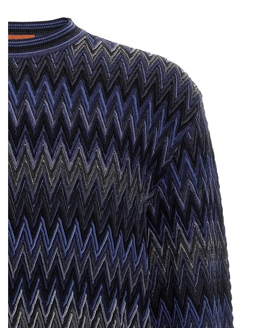 Missoni Blue Zigzag Pattern Wool Sweater With Crew Neck for men