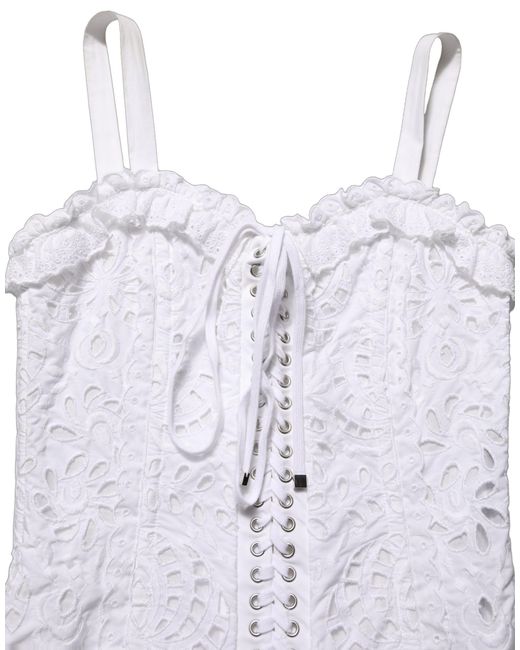 Dolce & Gabbana Blue Broderie Anglaise Cotton Mini Dress Viscose Polyester