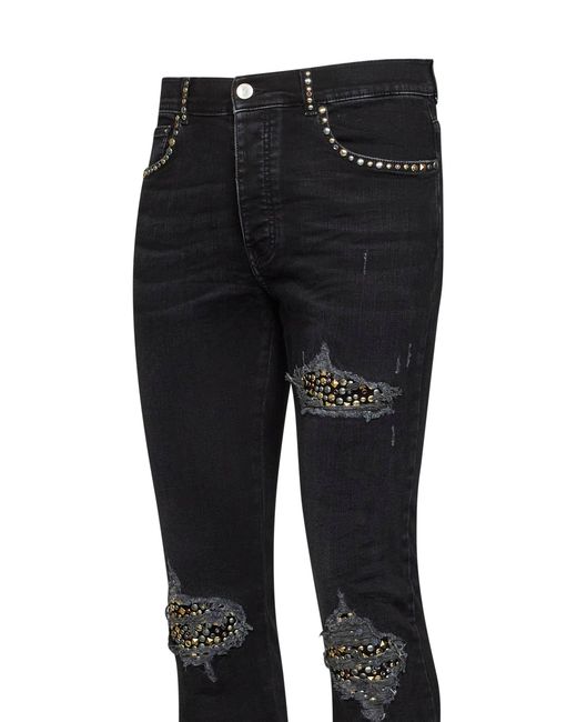 Amiri Black Stretch Cotton Denim Mx1 Jeans With Studs for men