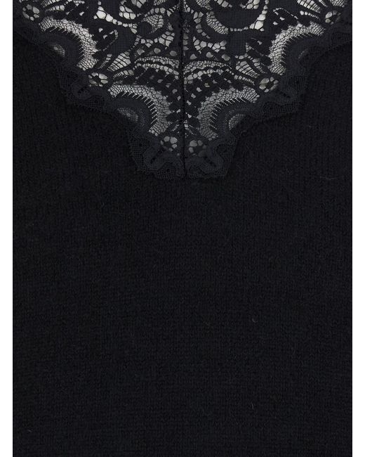 Jucca Black Lace Detail V-Neck Top Alpaca