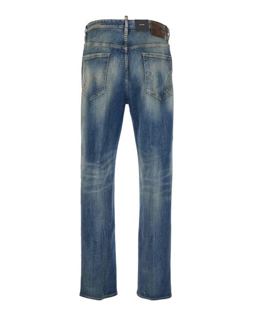 DSquared² Blue Jeans With Logo Patch On The Rear And Distressed Effect for men