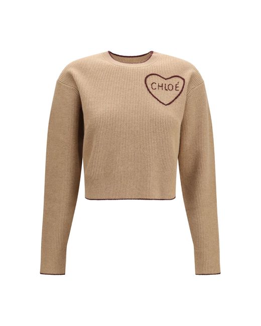 Chloé Brown Sweater Heart-Logo Merino Wool (Ovis Aries)