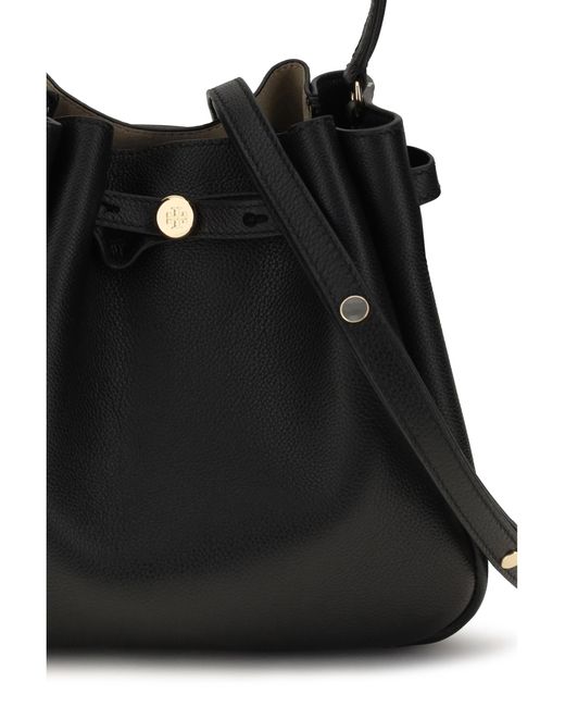 Tory Burch Black Romy Hammered Leather Bucket Bag Calf Bos Taurus