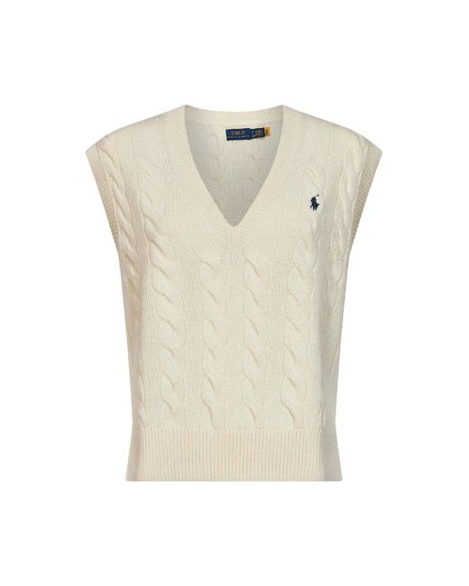 Polo Ralph Lauren White Cable-Knit Vest Cream Wool-Cashmere Knitwear