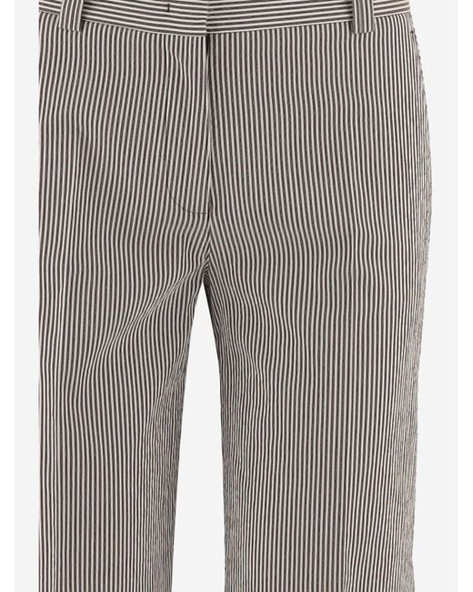 Ql2 Gray Pants Striped Stretch Cotton-Blend Trousers