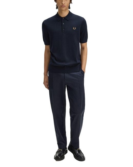 Fred Perry Blue Polo Shirt Cotton Knit for men