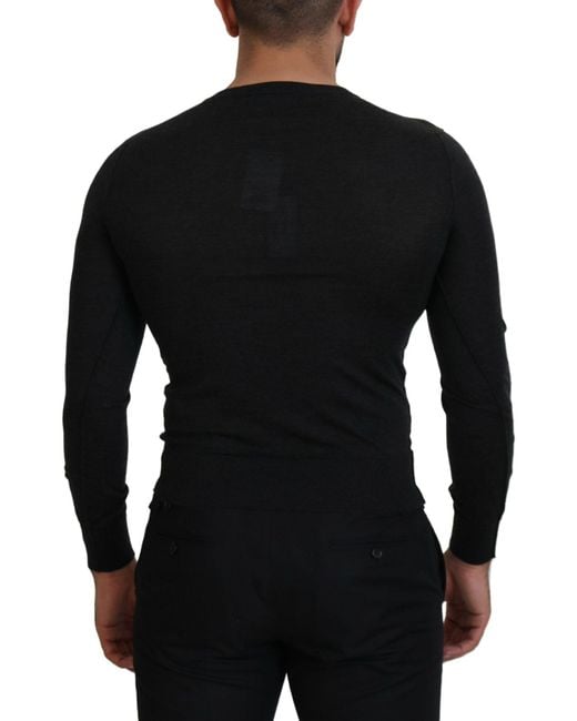 Dolce & Gabbana Black Cashmere V-Neck Sweater With Heart Embroidery for men