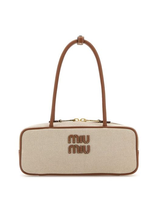 Miu Miu Natural Two-tone Canvas Beau Shoulder Bag