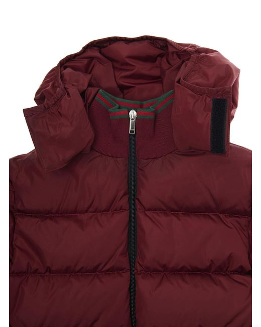 Gucci Red Down Jacket With Fixed Hood Polyamide Padded for men