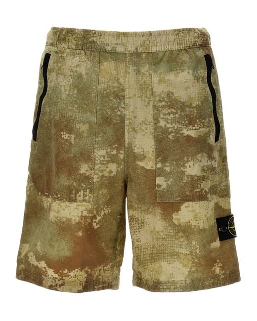 Stone Island Green Camouflage Cargo Bermuda Shorts for men