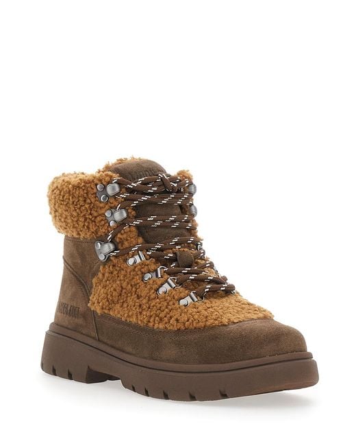 Moon Boot Brown Combat Boots Fleece