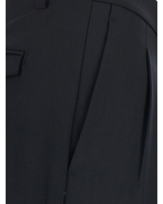 Michael Coal Blue Double Pleated Trousers Wool Blend for men