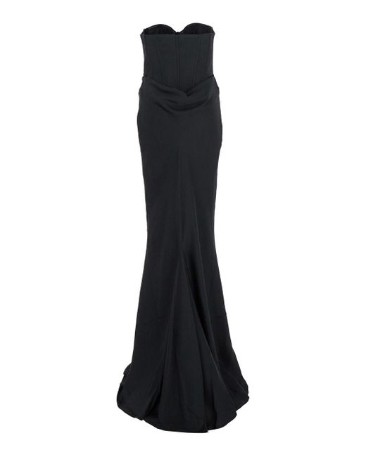 ROTATE BIRGER CHRISTENSEN Black Long Dress With Corset And Draped Skirt