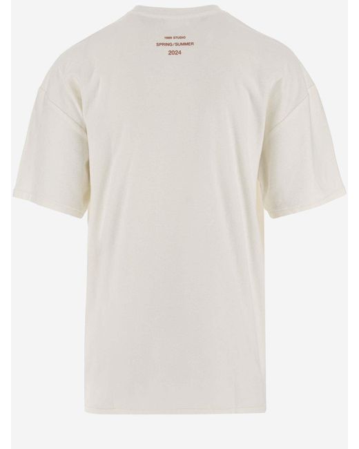 1989 STUDIO White Cotton T-Shirt With Slogan Print for men
