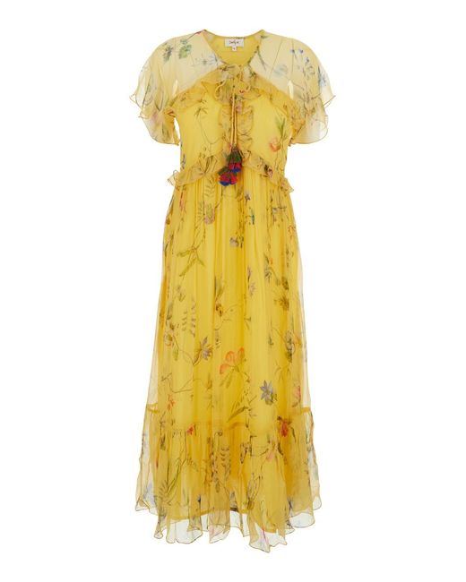 Rene' Derhy Yellow Long Dress Madrugada With V-Neck And Short Sleeves Viscose For