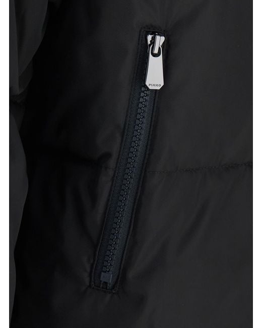 Pinko Black Padded Jacket With Hood, Polyester Puffer