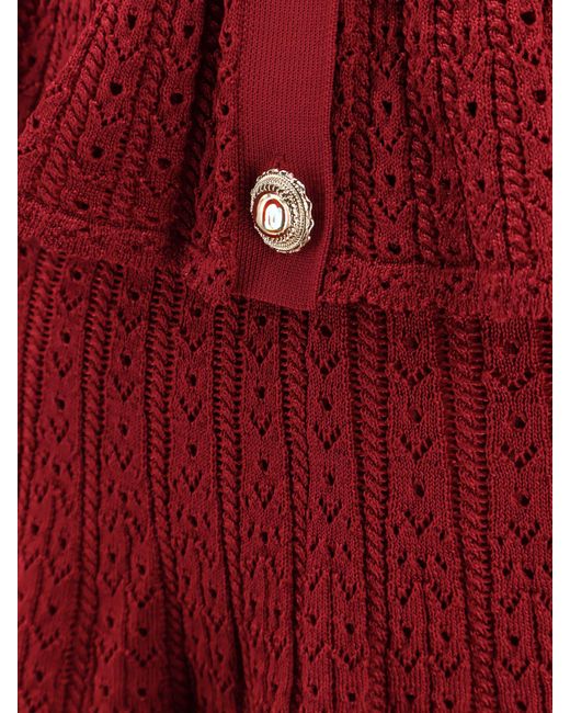 Self-Portrait Perforated Knit Short Dress With Jewel Buttons