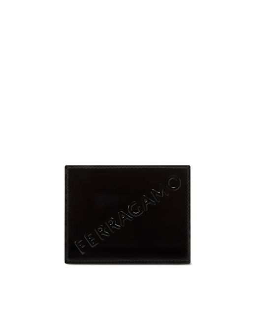Ferragamo Black Diagonal Logo Credit Card Case
