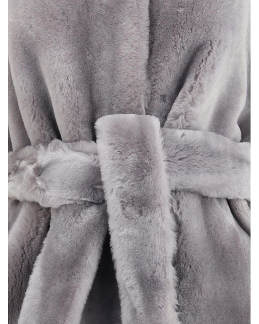Totême Gray Shearling Belted Coat Fur Jacket