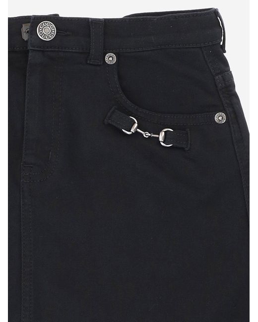 Gucci Black Cotton Stretch Skirt With Metal Buckles