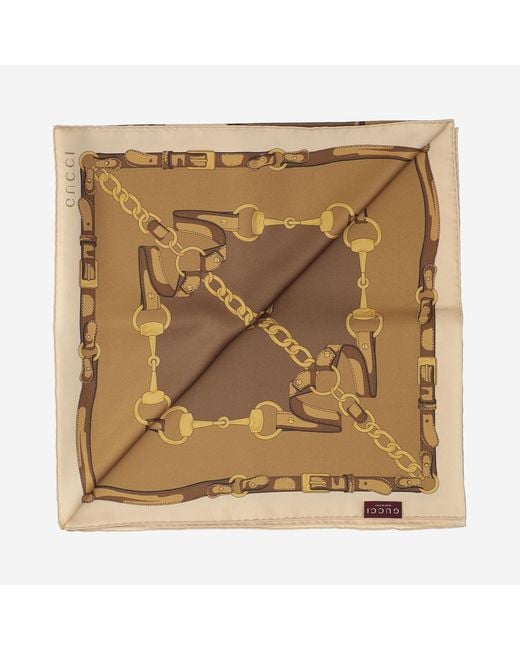 Gucci Natural Printed Silk Twill Scarf
