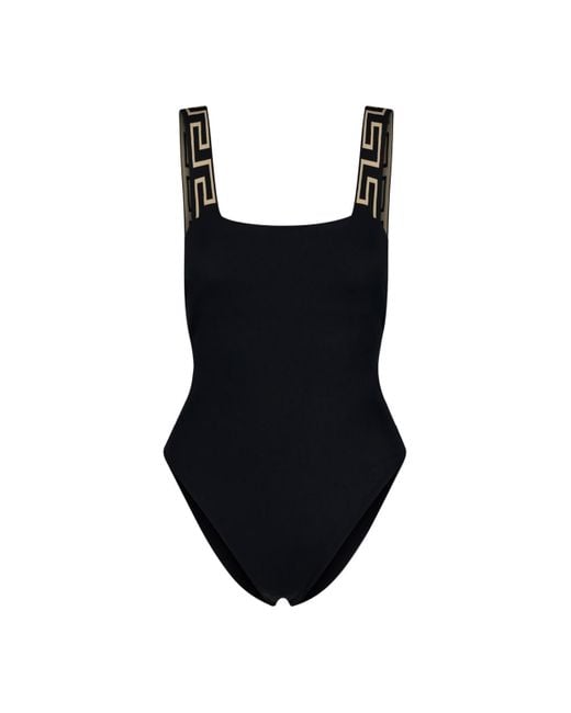 Versace Black 'greek' One-piece Swimsuit