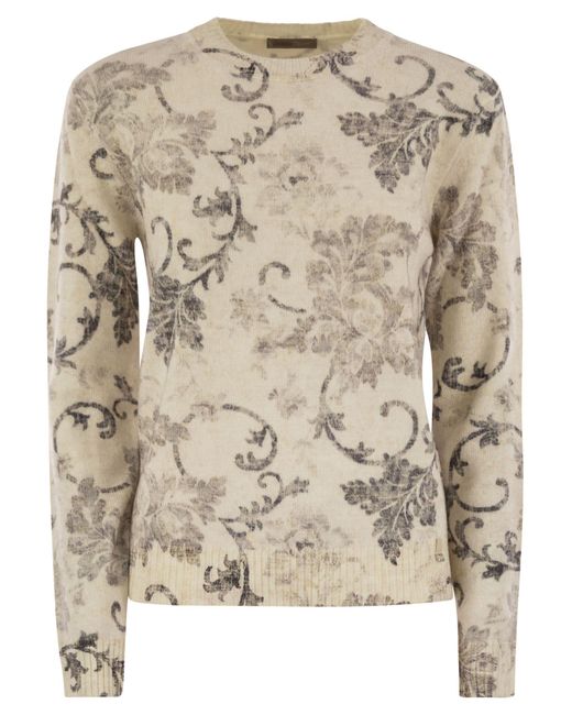 Herno Natural Wool Jumper With Floral Pattern