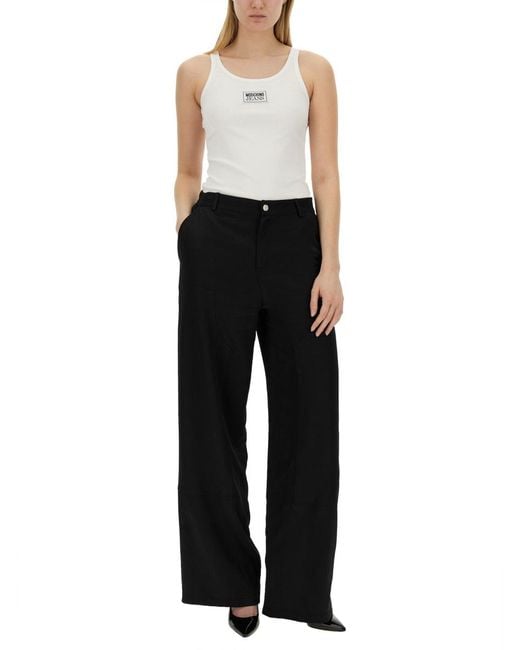 Moschino Black Wide Leg Pants Viscose Trousers