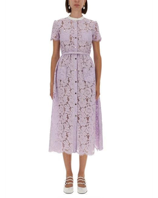 strapless open back dress Éva Purple Gradient Floral Lace Midi Dress, L / Purple