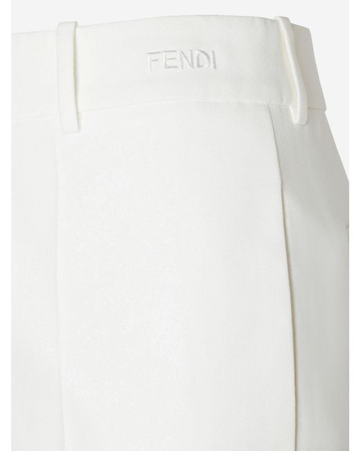 Fendi White Trousers Cotton And Silk