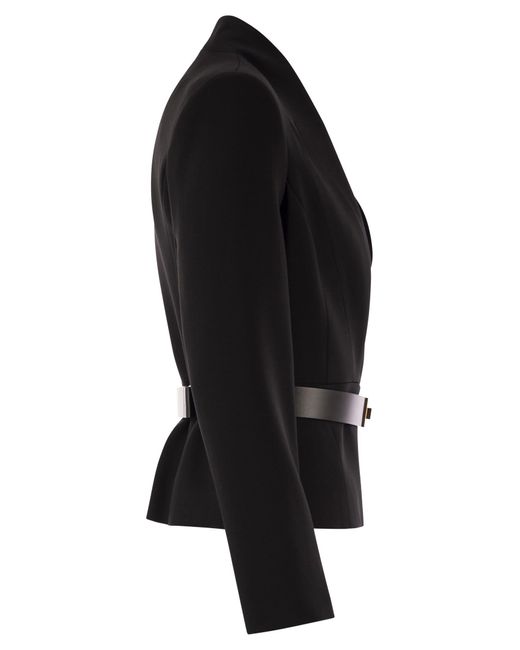 Elisabetta Franchi Black Crepe Jacket With Satin Lapels